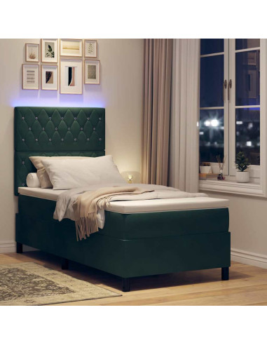 Letto a Sorgente LED Verde Scuro 90 x 200 cm Velluto