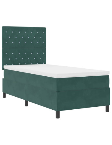 Letto a Sorgente LED Verde Scuro 90 x 200 cm Velluto