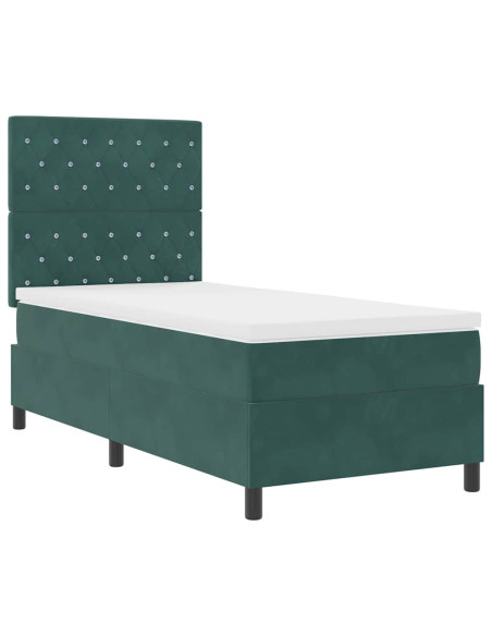 Letto a Sorgente LED Verde Scuro 90 x 200 cm Velluto