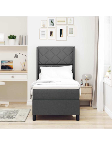 Letto a molle con cuscino Grigio scuro 190 x 90 cm Tessuto