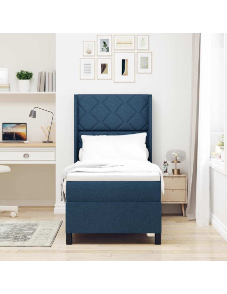 Letto a molle con cuscino con testiera Blu 190 x 90 cm Tessuto