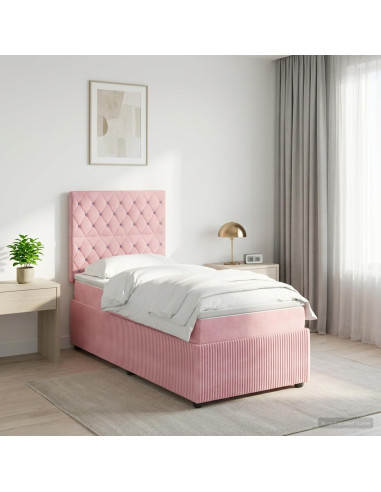 Letto Box Spring LED con Materasso Rosa 80 x 200 cm Velluto