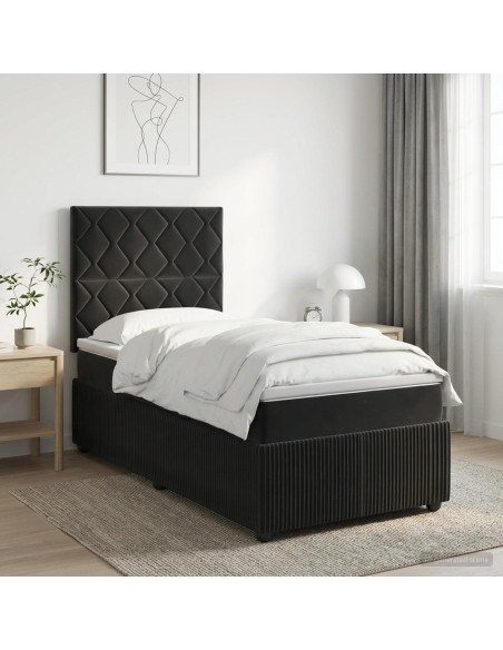 Letto Box Spring LED con Materasso Nero 80 x 200 cm Velluto
