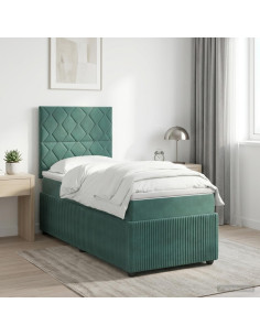 Letto Box Spring LED con Materasso Verde Scuro 80 x 200 cm