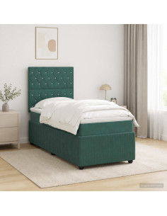 Letto Box Spring LED con Materasso Verde Scuro 90 x 190 cm