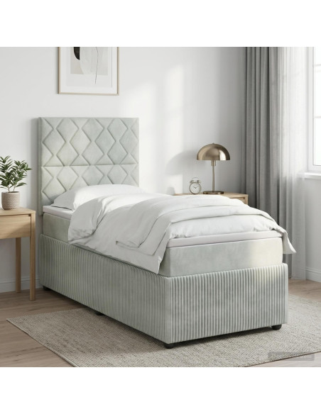 Letto Box Spring LED con Materasso Grigio Chiaro 100 x 200 cm