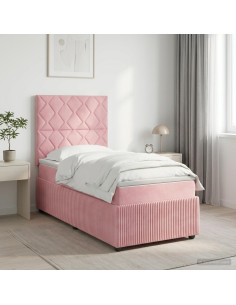 Letto Box Spring LED con Materasso Rosa 100 x 200 cm Velluto