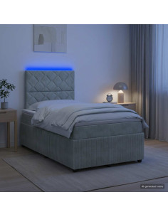 Letto Box Spring LED con Materasso Grigio Chiaro 120 x 190 cm