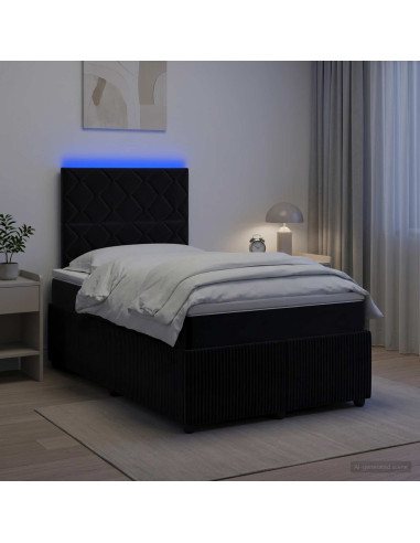 Letto Box Spring LED con Materasso Nero 120 x 190 cm Velluto