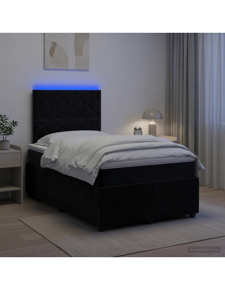 Letto Box Spring LED con Materasso Nero 120 x 190 cm Velluto