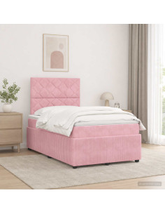 Letto Box Spring LED con Materasso Rosa 120 x 190 cm Velluto