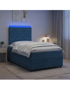 Letto Box Spring LED con Materasso Blu 120 x 200 cm Velluto