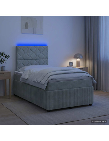 Letto Box Spring LED con Materasso Grigio Chiaro 120 x 200 cm