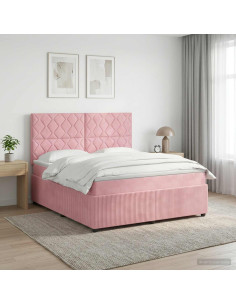 Letto Box Spring LED con Materasso Rosa 140 x 190 cm Velluto