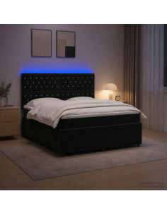Letto Box Spring LED con Materasso Nero 160 x 200 cm Velluto