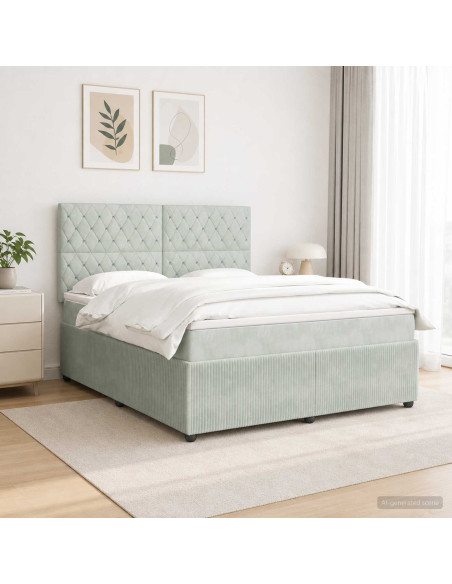 Letto Box Spring LED con Materasso Grigio Chiaro 180 x 200 cm