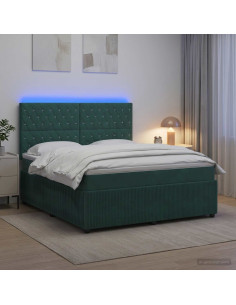 Letto Box Spring LED con Materasso Verde Scuro 180 x 200 cm