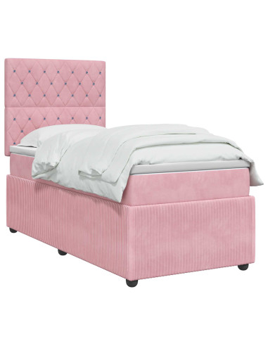 Letto Box Spring LED con Materasso Rosa 80 x 200 cm Velluto