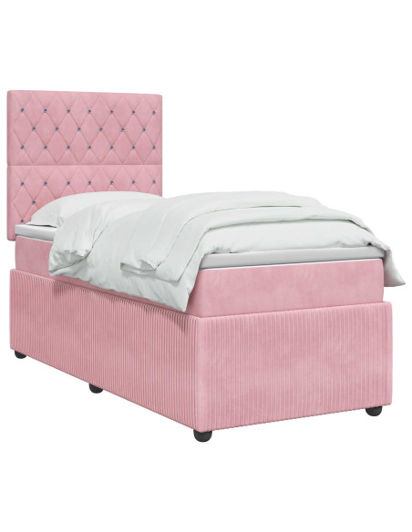 Letto Box Spring LED con Materasso Rosa 80 x 200 cm Velluto