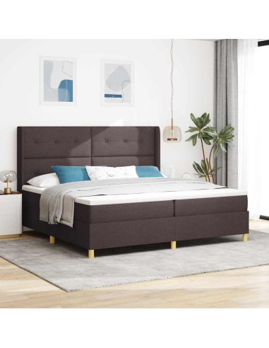 Letto a molle con testiera Marrone Scuro 200 x 200 cm Tessuto