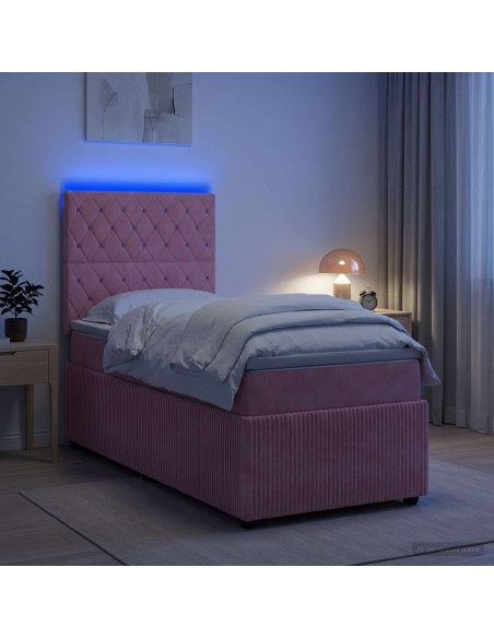Letto Box Spring LED con Materasso Rosa 80 x 200 cm Velluto