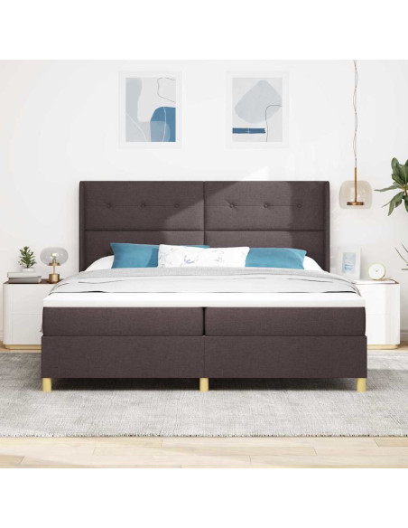 Letto a molle con testiera Marrone Scuro 200 x 200 cm Tessuto