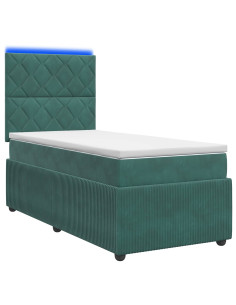 Letto Box Spring LED con Materasso Verde Scuro 80 x 200 cm 2