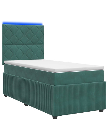 Letto Box Spring LED con Materasso Verde Scuro 80 x 200 cm