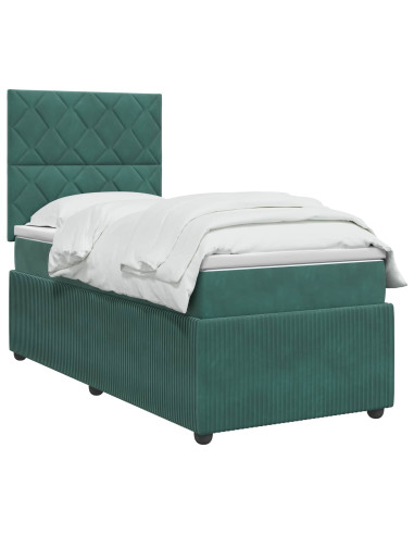 Letto Box Spring LED con Materasso Verde Scuro 80 x 200 cm