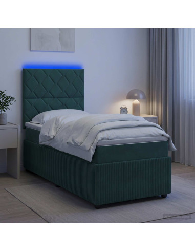 Letto Box Spring LED con Materasso Verde Scuro 80 x 200 cm