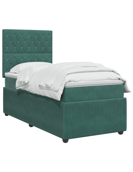 Letto Box Spring LED con Materasso Verde Scuro 90 x 190 cm