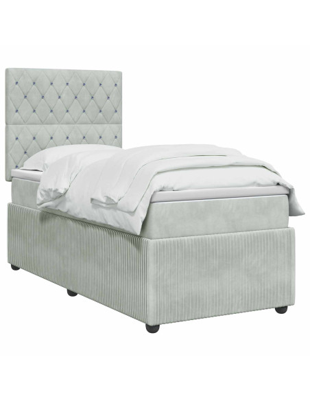 Letto Box Spring LED con Materasso Grigio Chiaro 90 x 200 cm