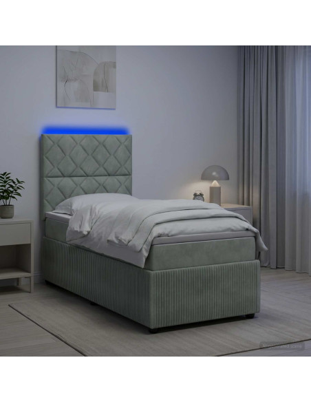 Letto Box Spring LED con Materasso Grigio Chiaro 100 x 200 cm