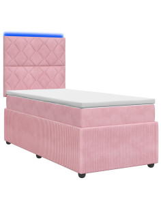Letto Box Spring LED con Materasso Rosa 100 x 200 cm Velluto 2
