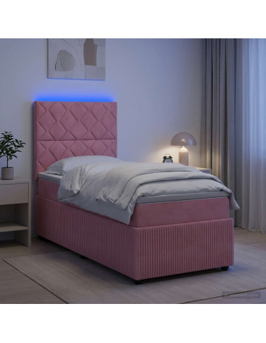 Letto Box Spring LED con Materasso Rosa 100 x 200 cm Velluto