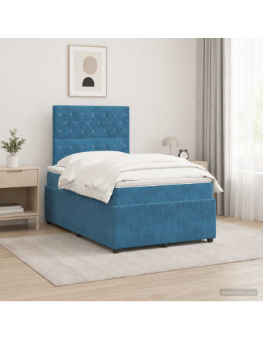 Letto Box Spring LED con Materasso Blu 120 x 190 cm Velluto