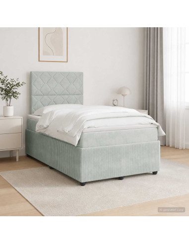Letto Box Spring LED con Materasso Grigio Chiaro 120 x 190 cm