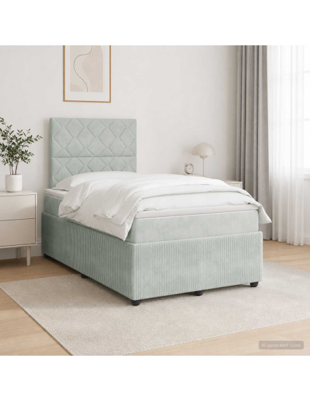 Letto Box Spring LED con Materasso Grigio Chiaro 120 x 190 cm