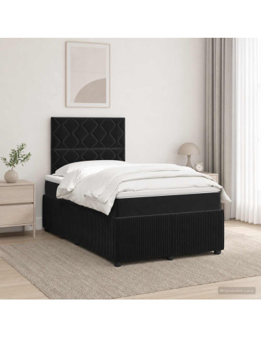Letto Box Spring LED con Materasso Nero 120 x 190 cm Velluto