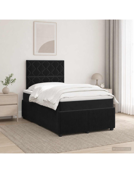 Letto Box Spring LED con Materasso Nero 120 x 190 cm Velluto