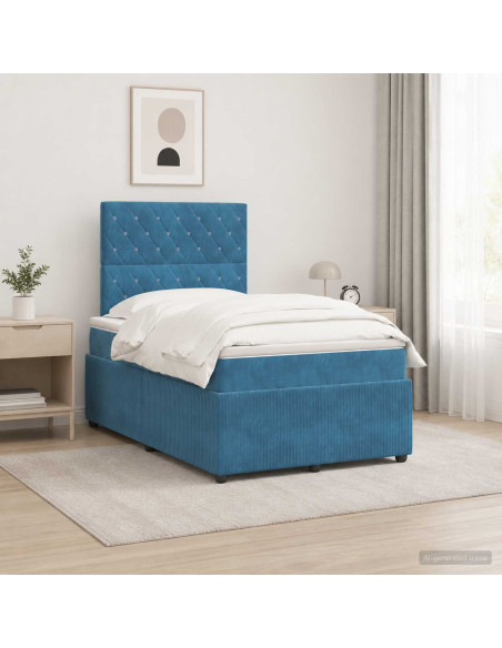Letto Box Spring LED con Materasso Blu 120 x 200 cm Velluto