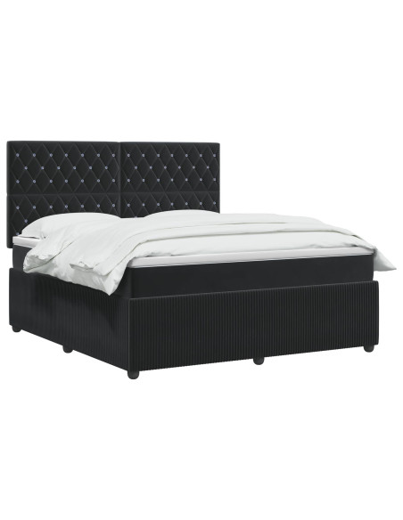 Letto Box Spring LED con Materasso Nero 160 x 200 cm Velluto