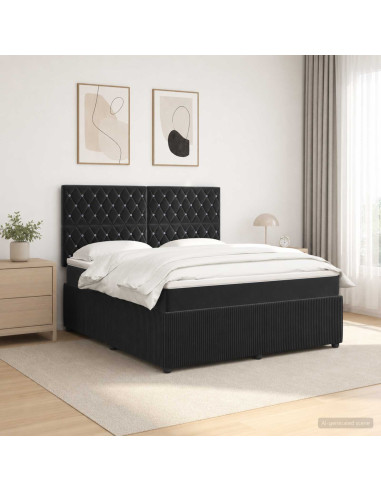 Letto Box Spring LED con Materasso Nero 160 x 200 cm Velluto