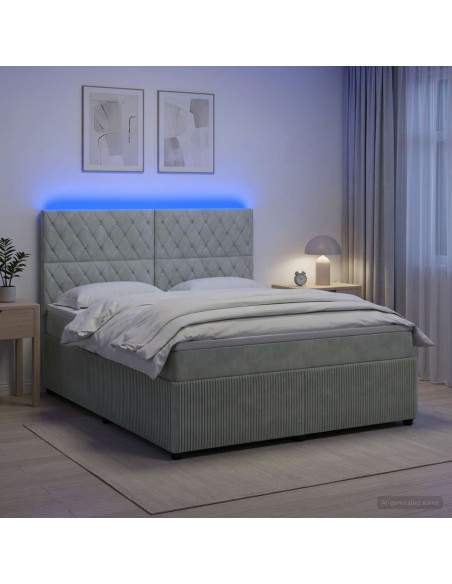 Letto Box Spring LED con Materasso Grigio Chiaro 180 x 200 cm
