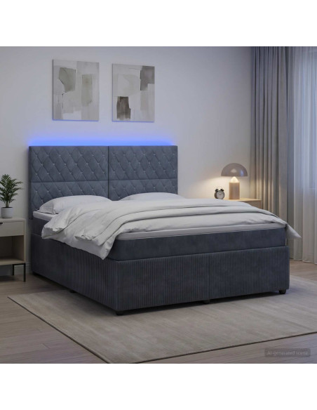 Letto Box Spring LED con Materasso Grigio Scuro 180 x 200 cm