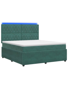 Letto Box Spring LED con Materasso Verde Scuro 180 x 200 cm 2