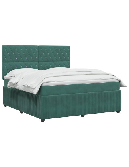 Letto Box Spring LED con Materasso Verde Scuro 180 x 200 cm
