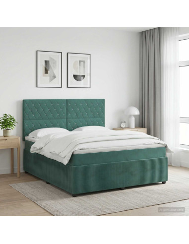 Letto Box Spring LED con Materasso Verde Scuro 180 x 200 cm