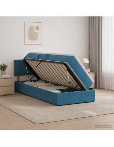 Letto con contenitore LED e materasso Blu Scuro 100 x 200 cm