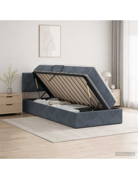 Letto con contenitore LED e materasso Grigio Scuro 100 x 200 cm